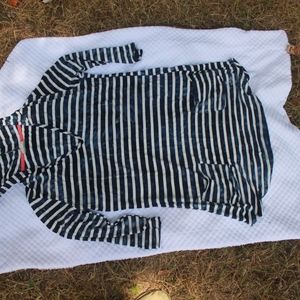 Blue and White Striped Swim Cover Up